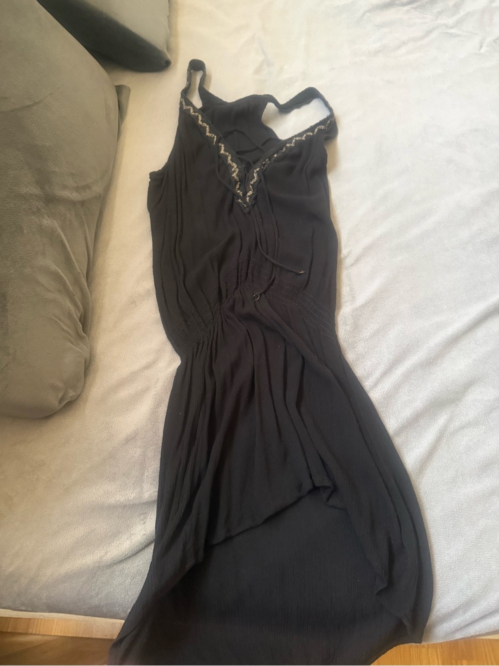 BECCA One-Shoulder Black Maxi Dress with Decorative Trim